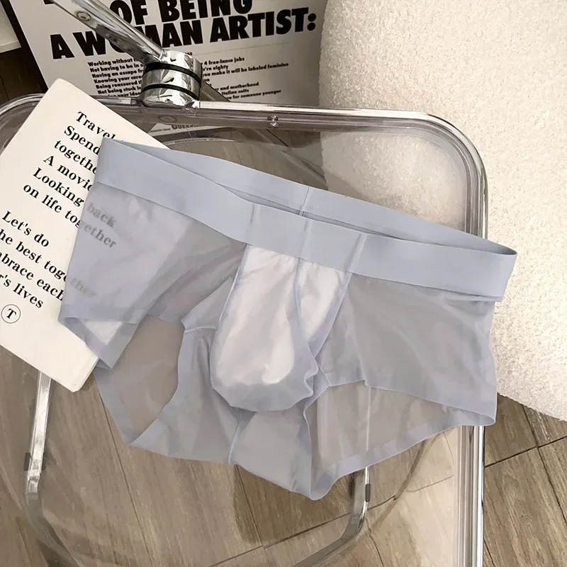 Calzoncillos transparentes para hombre, bragas ultrafinas de seda helada de secado rápido, ropa interior Sexy con bolsa para bulto en U, calzoncillos transpirables Cuecas — image 27