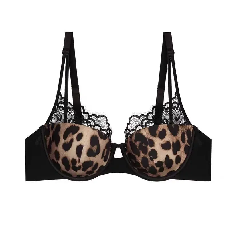 Új Arriva finom leopárdmintás vékony kupa fehérnemű szett Push-up megereszkedést gátló bralette puha alsóhuzaltámogatással, oldalsó zsírtartalom-szabályozással — image 3