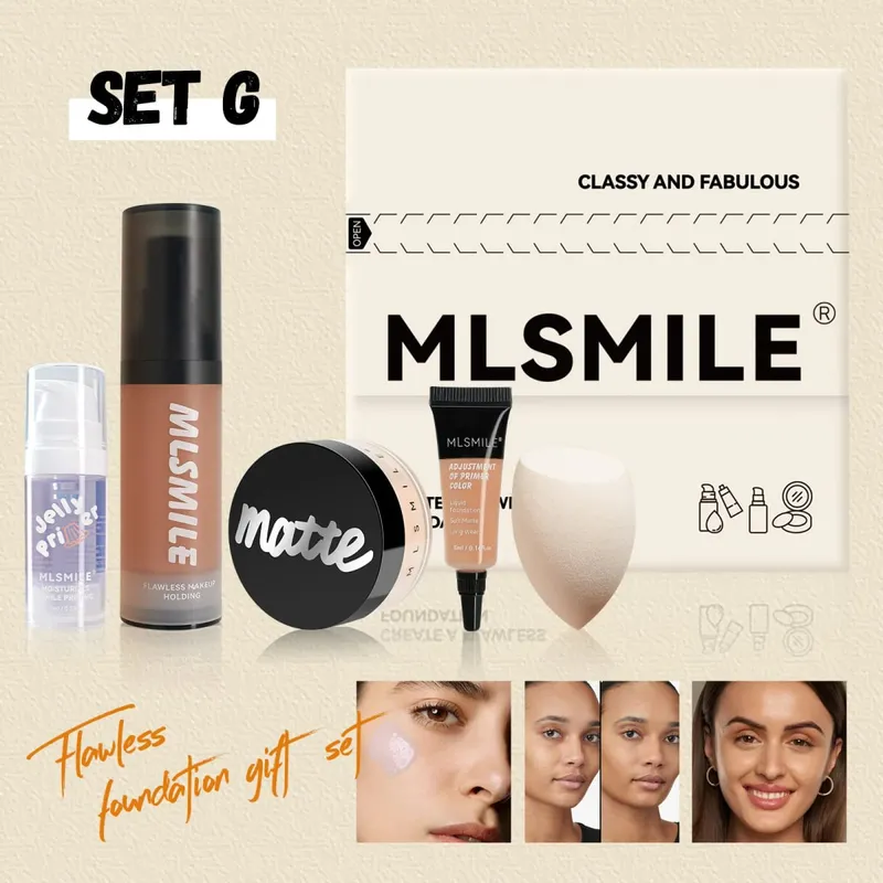 Επαγγελματικό σετ μακιγιάζ για άψογο Base Oil Control Loose Powder Matte Primer Liquid Foundation Concealer Ενυδατικό Δώρο