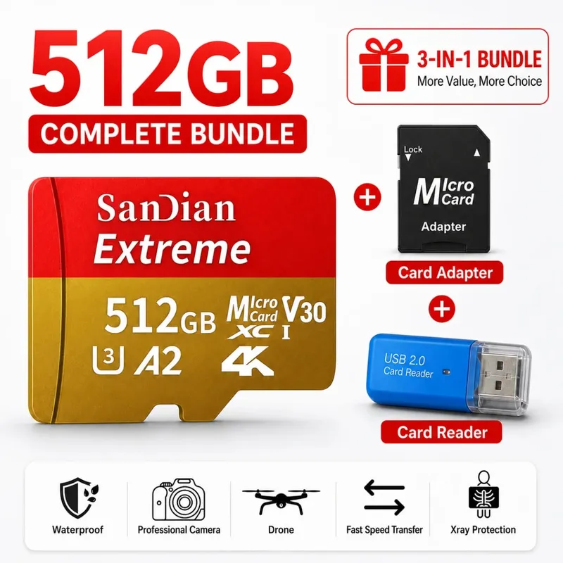 כרטיס מיקרו TF מהיר 128GB Class10 כרטיס פלאש 256GB כרטיס זיכרון 512GB לטאבלט לסמארטפון