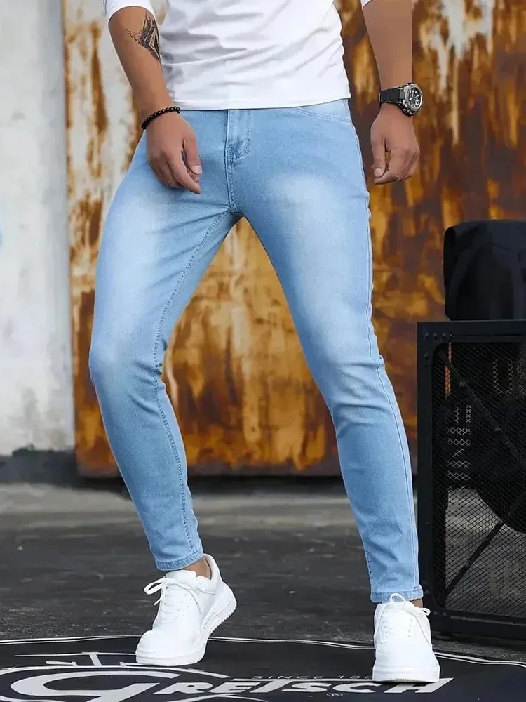 Ανδρικό τζιν Stretch Skinny τζιν παντελόνι μονόχρωμο μαύρο μπλε άνοιξη Luxury Street Harajuku Hip-Hop Slim Fit Παντελόνι Μάρκα