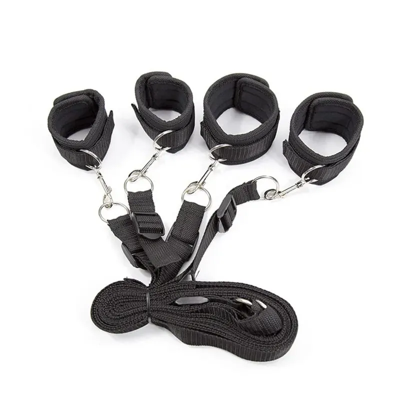 Σετ συγκράτησης BDSM Bondage Handcuffs & Ankle cuffs Slave on the bed Open Leg Flirt Παιχνίδια σεξ για γυναίκες ζευγάρια Erotic No Vibrator