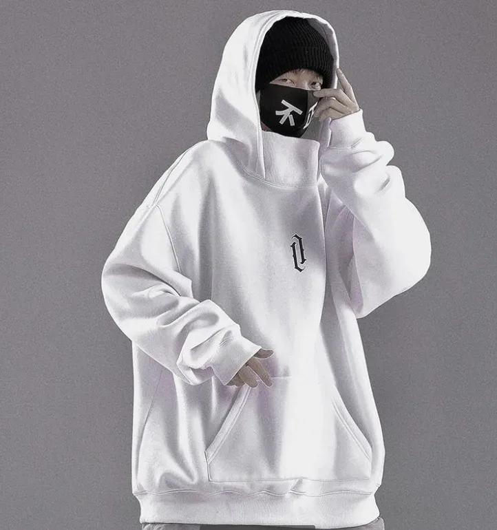 Moletom de gola alta bordado oversized y2k masculino feminino com capuz japonês ninja hoodies outono hip hop velo bolso streetwear
