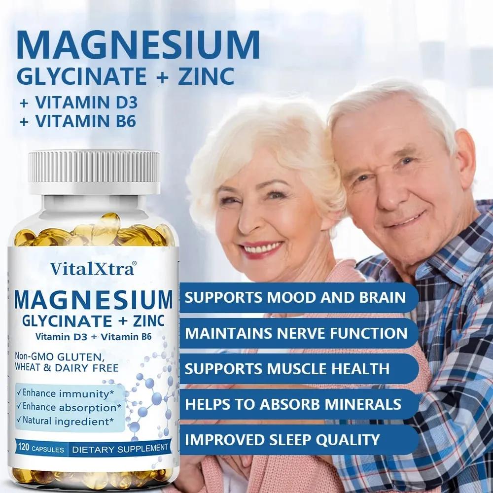 Magnesium Glycinate + Zinc Supplement - Supports Bones Immune System Heart Health Mineral Supplement Helps with Natural Sleep — image 3