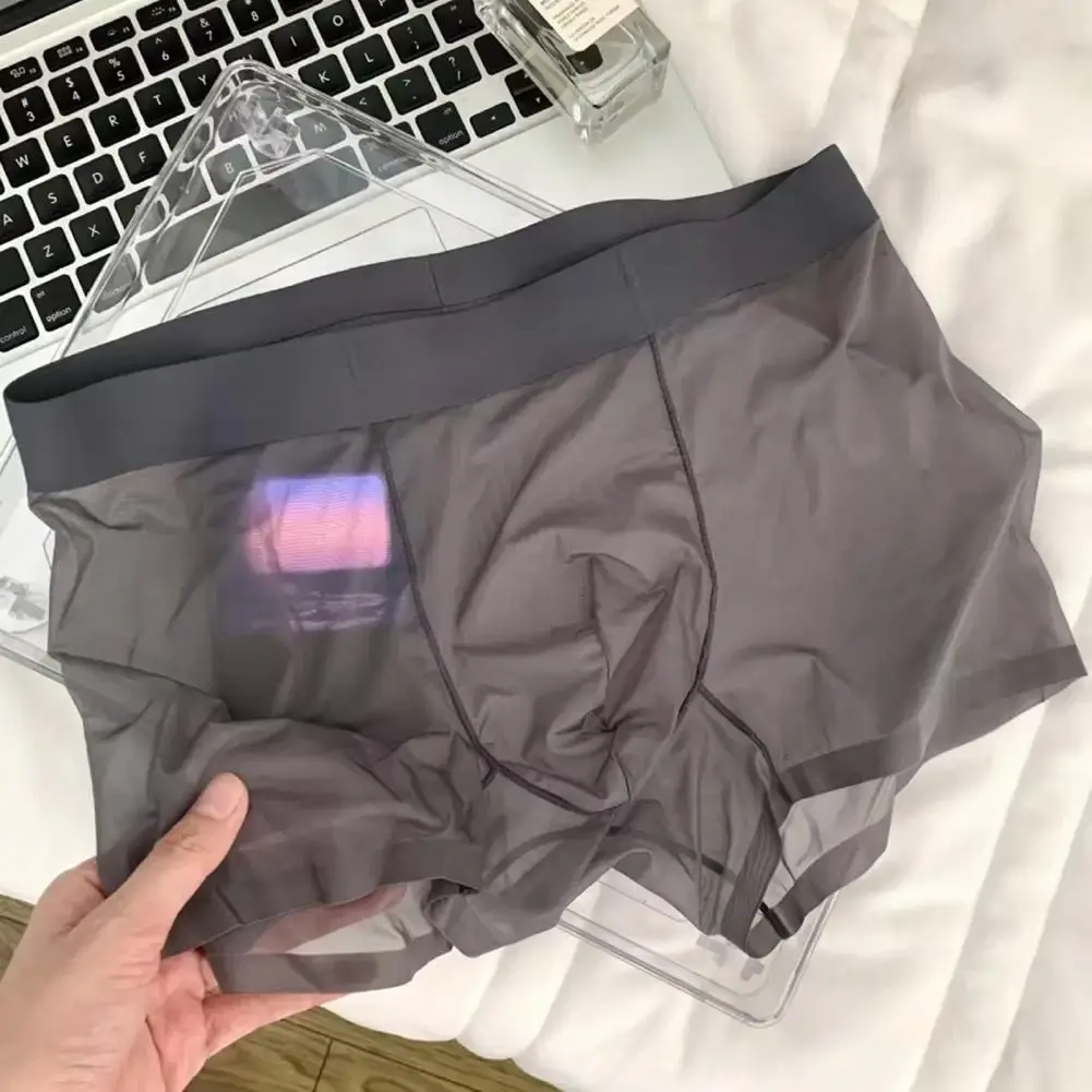 Bóxer transparente y ligero para hombre, ropa interior elástica de cintura media, pantalones cortos convexos en forma de U, bragas sin costuras
