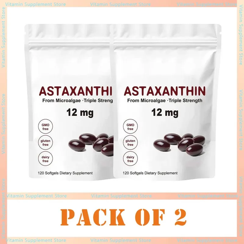 Astaxanthin 12mg Softgels - תוספי נוגדי חמצון Astaxanthin תומכים בעור מפרקי העין ובריאות מחזור הדם שיזוף טבעי