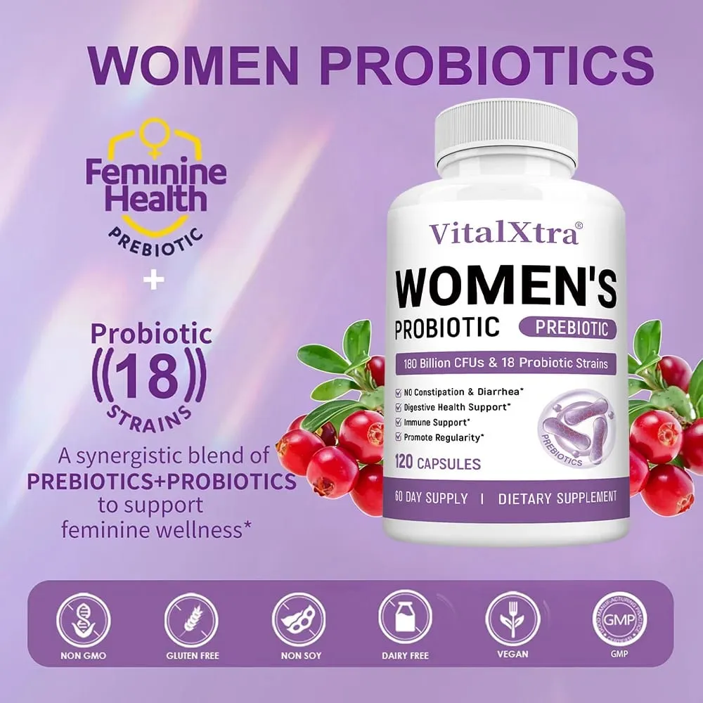 Women’s Probiotic 120 Caps 180 Billion CFU 18 Strains Digestive Immune Vaginal & Urinary Health Shelf Stable Gluten Free