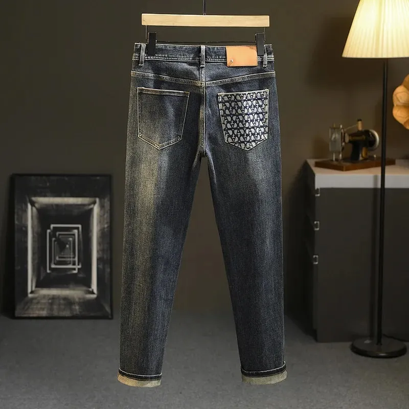 2024 New Light Luxury Jeans Ανδρικά Ανοιξιάτικα και Φθινοπωρινά Ευέλικτα High-End Casual Προσιτά Πολυτελή Μόδα Λεπτά Παντελόνια