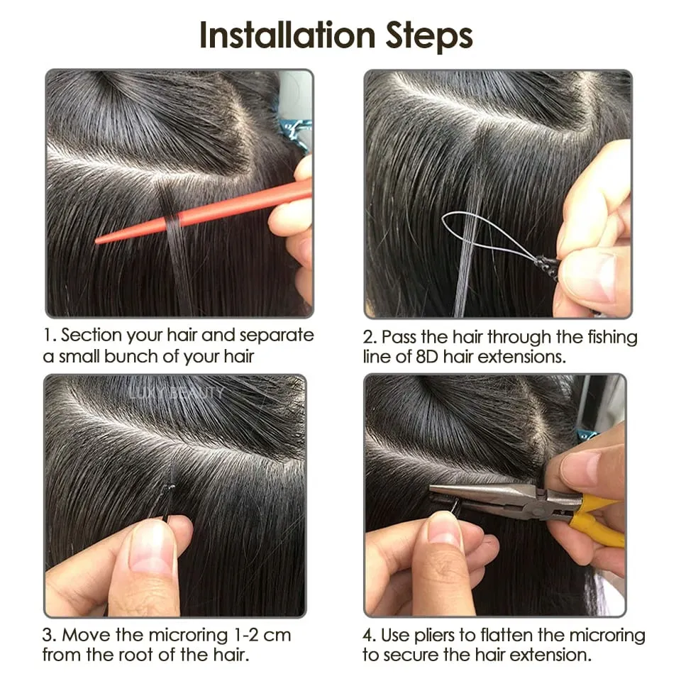8D Micro Bead Human Hair Extensions Silicone Nano Ring Hair Extension Invisible Mini Silicon Beads Μαύρα καστανά ξανθά ανθρώπινα μαλλιά