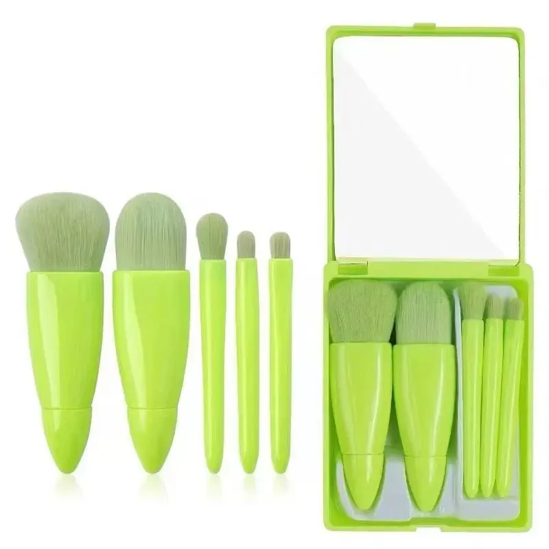5pcs Mini Pincel de Maquiagem Conjunto com Espelho - Pincéis Cosméticos de Viagem Multifuncionais Unscented Palm Brush Design Ferramentas de Maquiagem