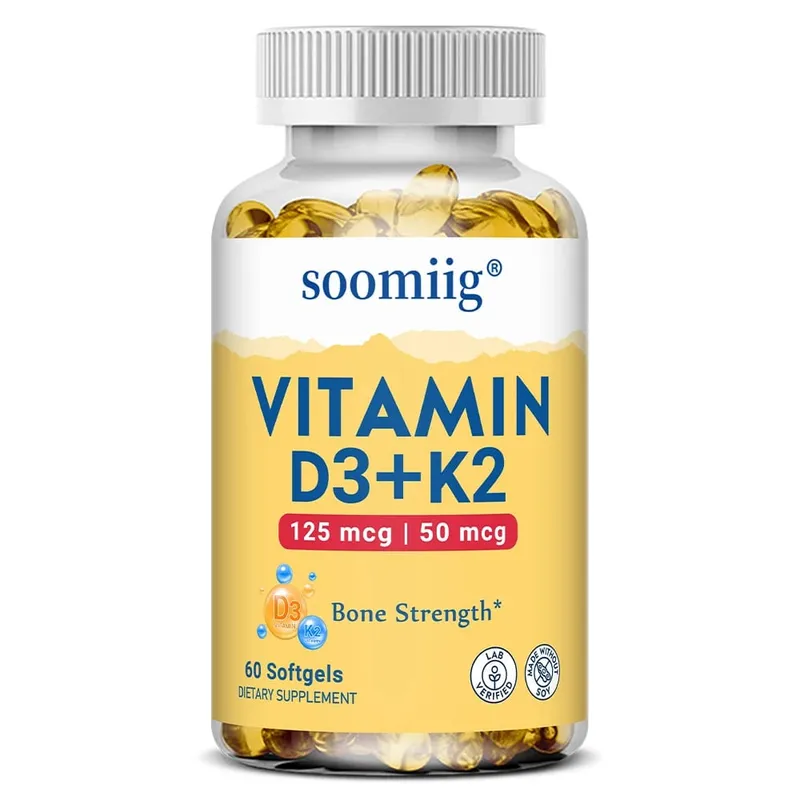 Vitamina D3 K2 - Suplemento de saúde óssea e suporte imunológico - com 5.000 UI de vitamina D e 50 mcg de vitamina K2 sem soja