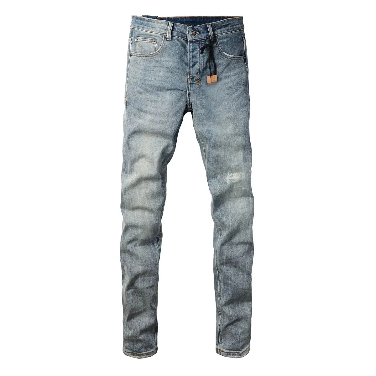 Ανδρικό High Street Light Blue Washed τζιν τζιν με κεντημένο γράμμα μοτίβο κουμπί Fly κατάλληλο για όλες τις εποχές — image 9