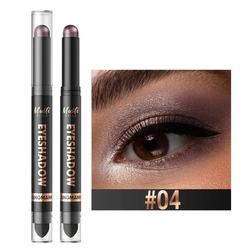 16 Χρώματα Double Head Eyeshadow Stick Pearlescent Shimmer Brown Υψηλή αδιάβροχη κρέμα ματιών μολύβι ματιών μακράς διαρκείας μακιγιάζ