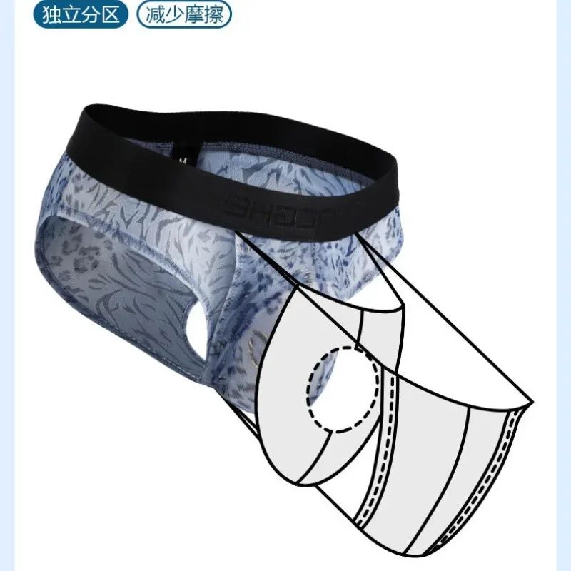 Men's Separate Dual Pouch Briefs Summer Ice Silk Seemless Sheer Panties Breathable Mesh Leopard Print Travel Quick-dry Underwear — image 13