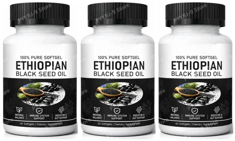 Softgels de óleo de semente preta etíope 800 mg cápsulas de extrato de ervas prensadas a frio, suporte diário de equilíbrio de bem-estar, não OGM, 60 contagens — image 8