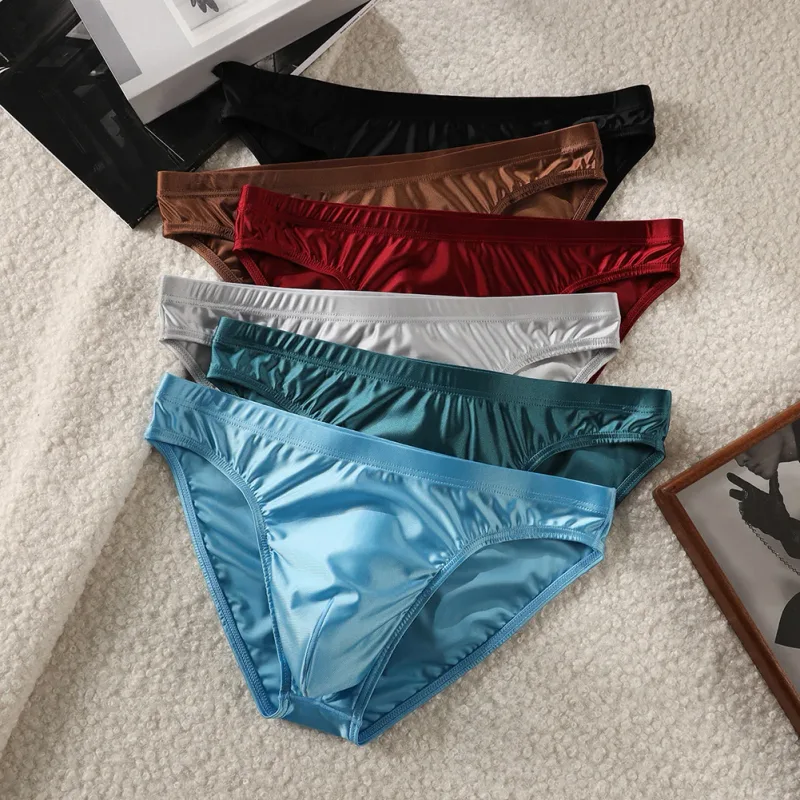 Luxury Brown Satin Men's Bikini Briefs High Elastic Waistband Smooth Shiny Underpants With 3D Contour Pouch Breathable Intimates — image 2