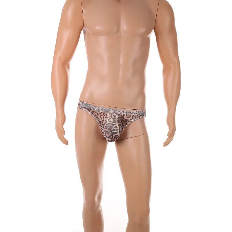 Men Sexy Briefs Underwear Mesh Sheer Ultra-Thin Underpants Big Penis Pouch See Through Panties Leopard Bikini — image 10