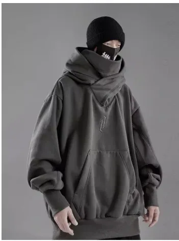 Moletom de gola alta bordado oversized y2k masculino feminino com capuz japonês ninja hoodies outono hip hop velo bolso streetwear