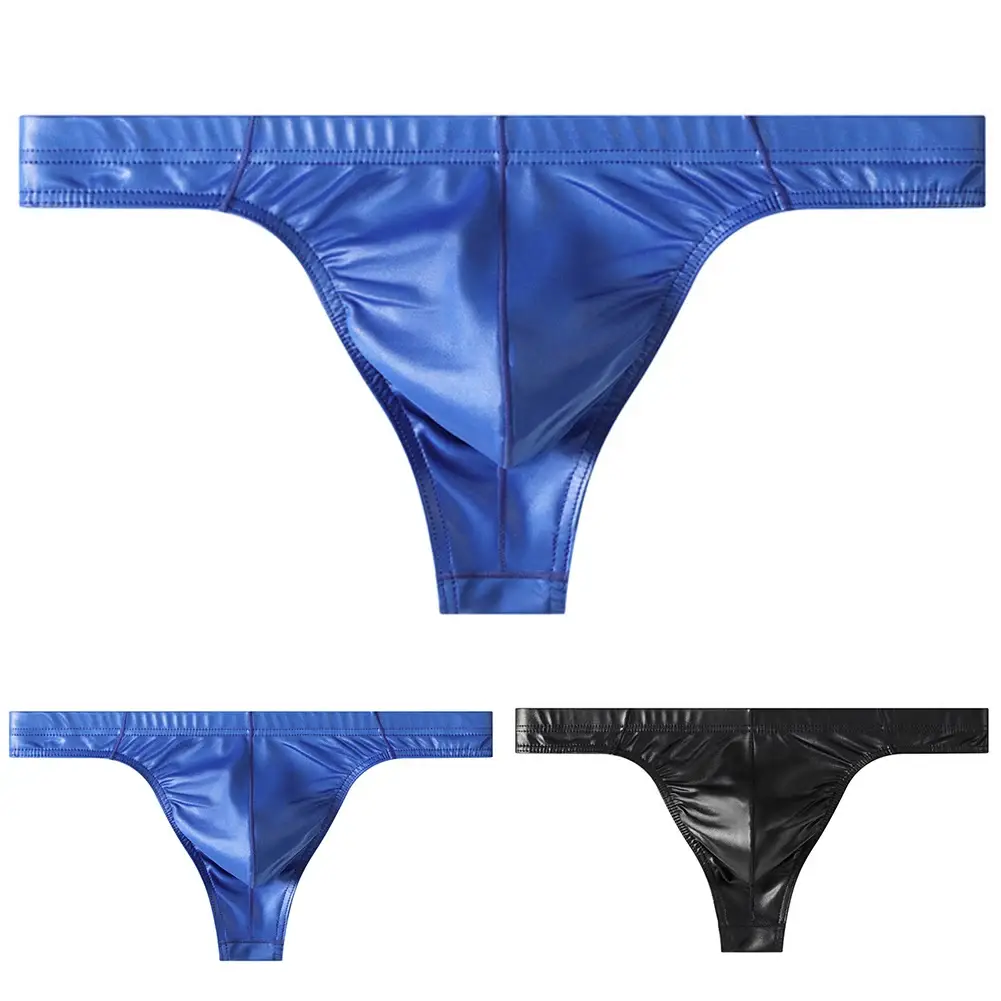 Men G-string Faux Leather Thong Large Pouch 90 Polyester 10 Spandex Low Rise Thong Men Sexy G-string Underwear — image 5