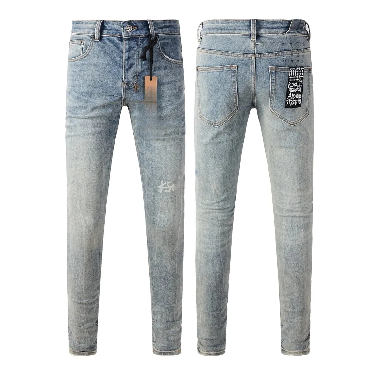 Ανδρικό High Street Light Blue Washed τζιν τζιν με κεντημένο γράμμα μοτίβο κουμπί Fly κατάλληλο για όλες τις εποχές