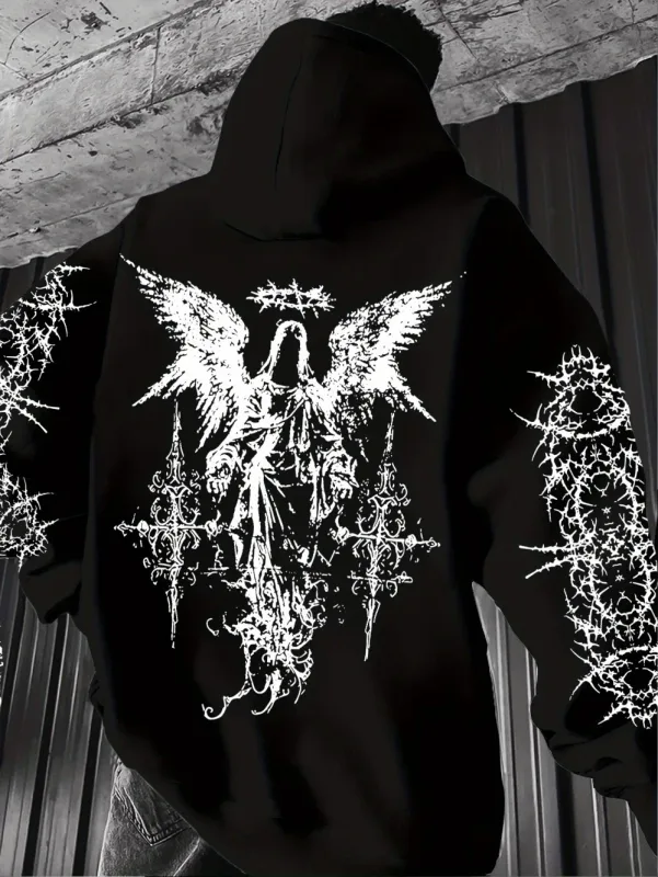 Sudaderas con capucha de estilo gótico con estampado de Ángel para hombre y mujer, sudadera informal de calle para exteriores, tendencia deportiva, sudadera de manga larga de Hip-hop para parejas, Otoño e Invierno