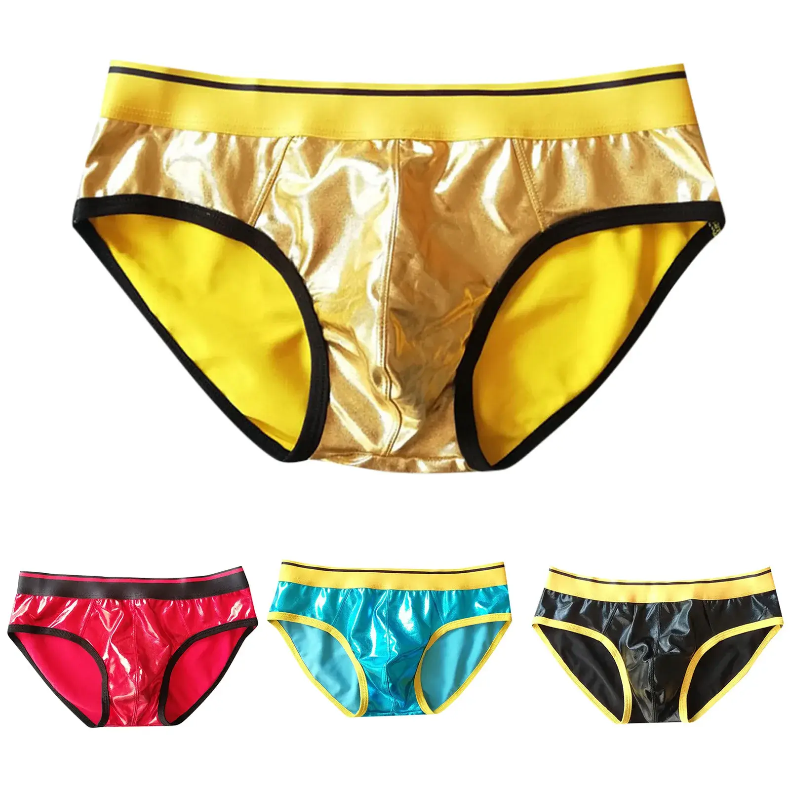 Mens สามเหลี่ยมกางเกงหนัง Faux เซ็กซี่สะท้อนแสงทองสนุกชุดชั้นในกางเกงกางเกง Cool กางเกงญี่ปุ่นชุดชั้นในชาย — image 5