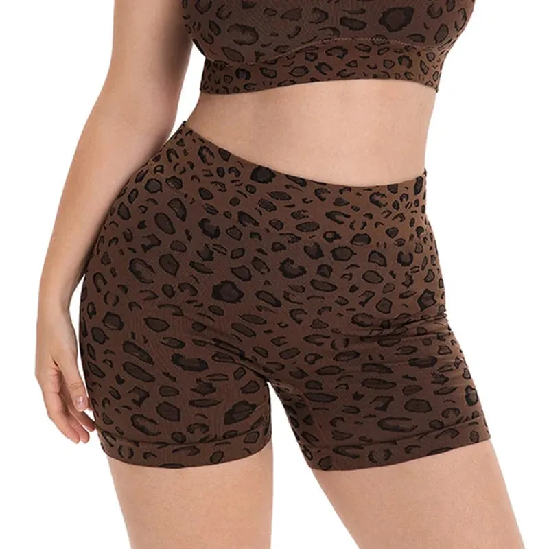 Γυναικείο Σετ προπόνησης Leopard Print σε συντομότερο μέγεθος Σορτς για κοιλιά με επένδυση με επένδυση Racerback αθλητικό σουτιέν 2 τμχ Ρούχα γυμναστικής γιόγκα για τρέξιμο — image 10