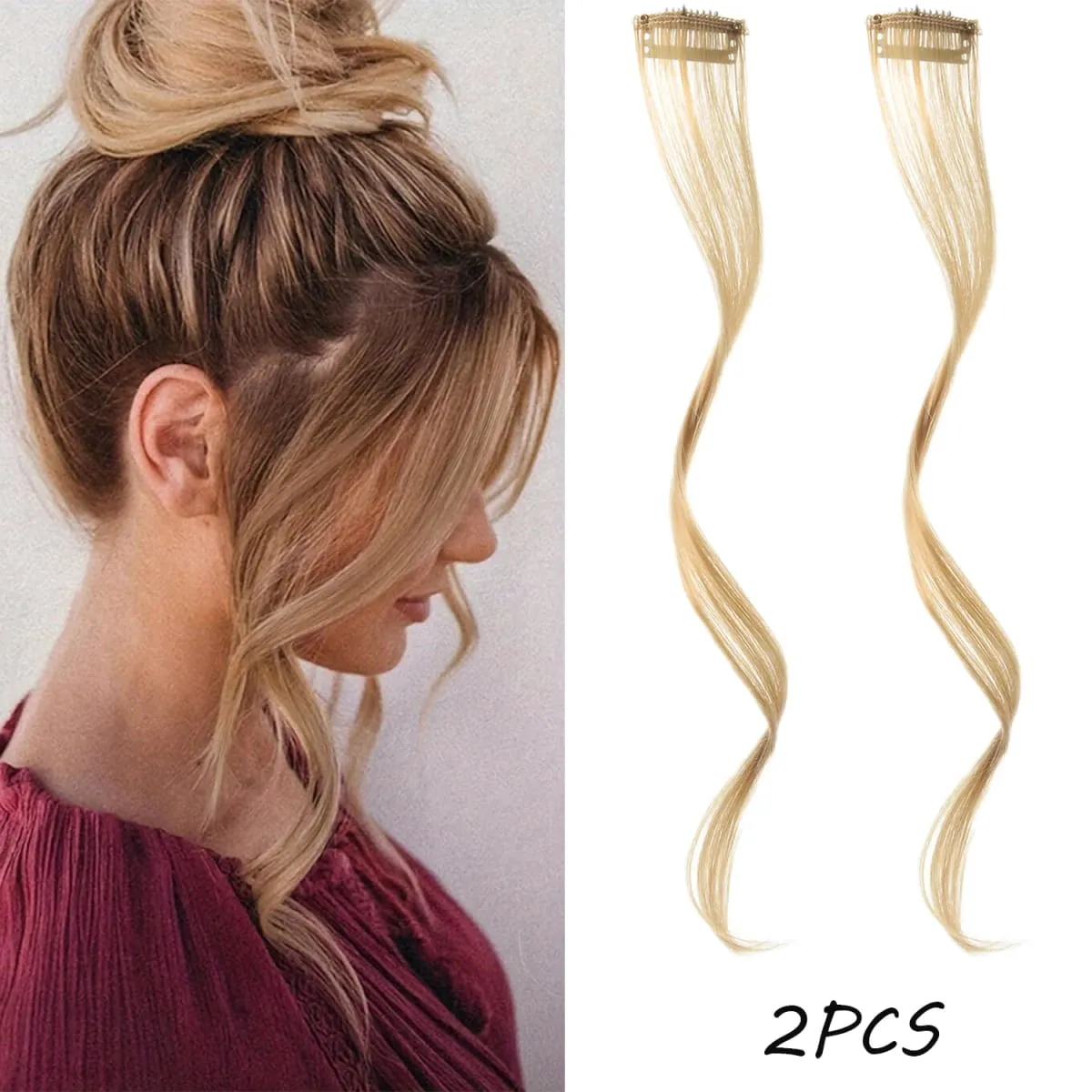 2 PC פוני סינתטי פאה תוספות שיער שיער מתולתל צד קדמי ארוך גלי בלוני פוני עם קליפס שוליים בלתי נראה מזויף חי — image 12