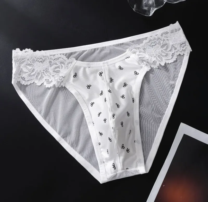 Men's Satin French Lace Briefs Exotic Male Mesh Transparent Lingerie 3D U Convex Panties Breathable Ice Silk Seemless Underwear — image 11