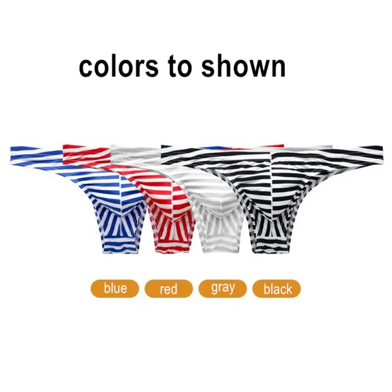 Europe Men's Striped Bikini Briefs Low Waist Sexy U Convex Underwear Male Half Covered Buttocks Tanga Panties Plus Size M-XXXL — image 2