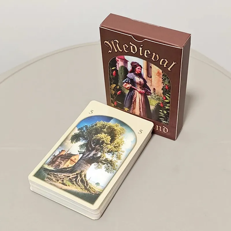 Τυπωμένο σε 350GSM διπλό ανάγλυφο Cardstock Medieval Lenormand Oracle Deck 9*6cm 36 Pcs Cards