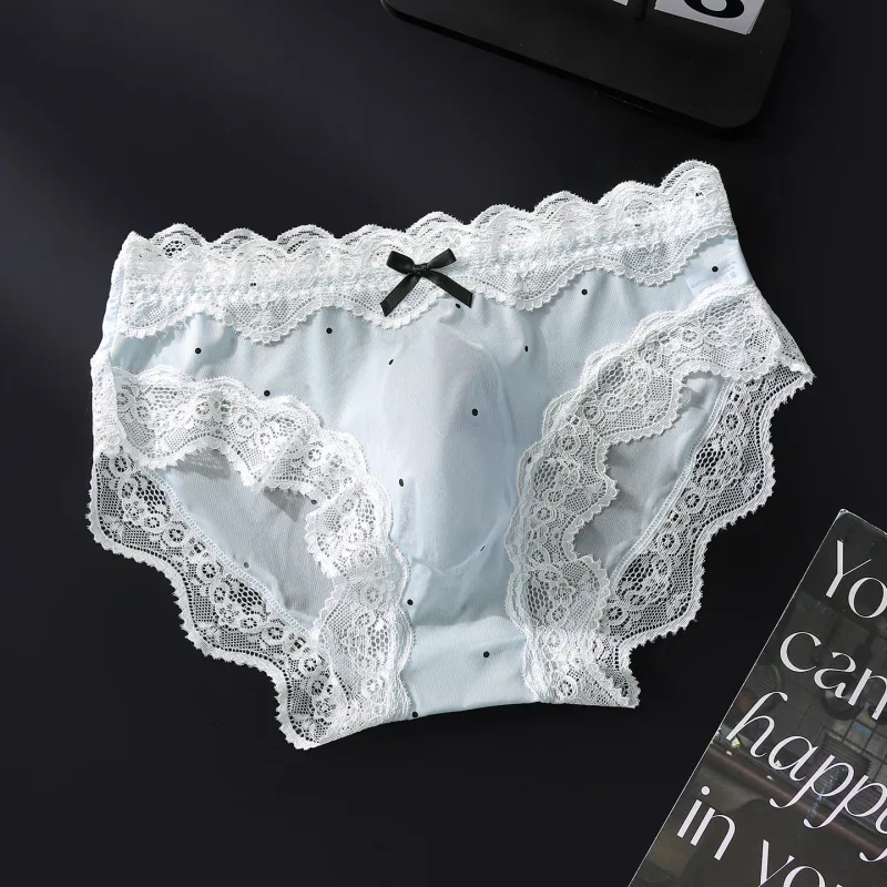 Men's Sexy Briefs Lace Edge Polka Dot Underwear Ice Silk Sissy Panties U Convex Pouch Underpants Seamless See Through Lingerie — image 8