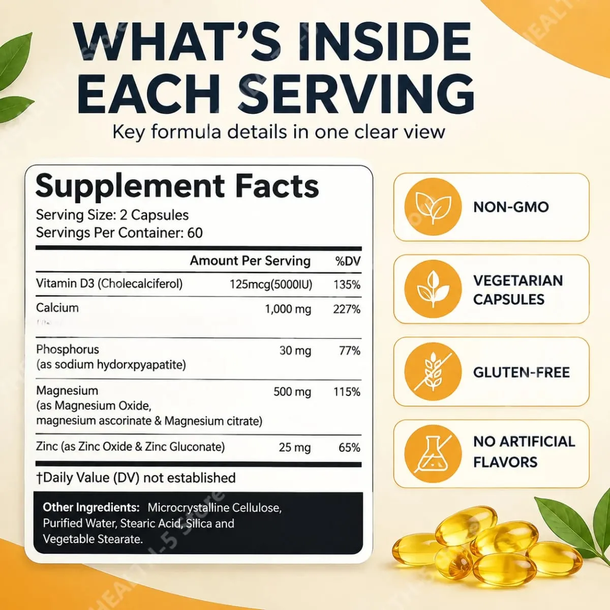 Ασβέστιο Magnesium Zinc Softgels Υποστήριξη οστών και δοντιών Συμπλήρωμα βιταμίνης D3 που υποστηρίζει την υγεία των μυών και την ανοσολογική λειτουργία 120 κάψουλες