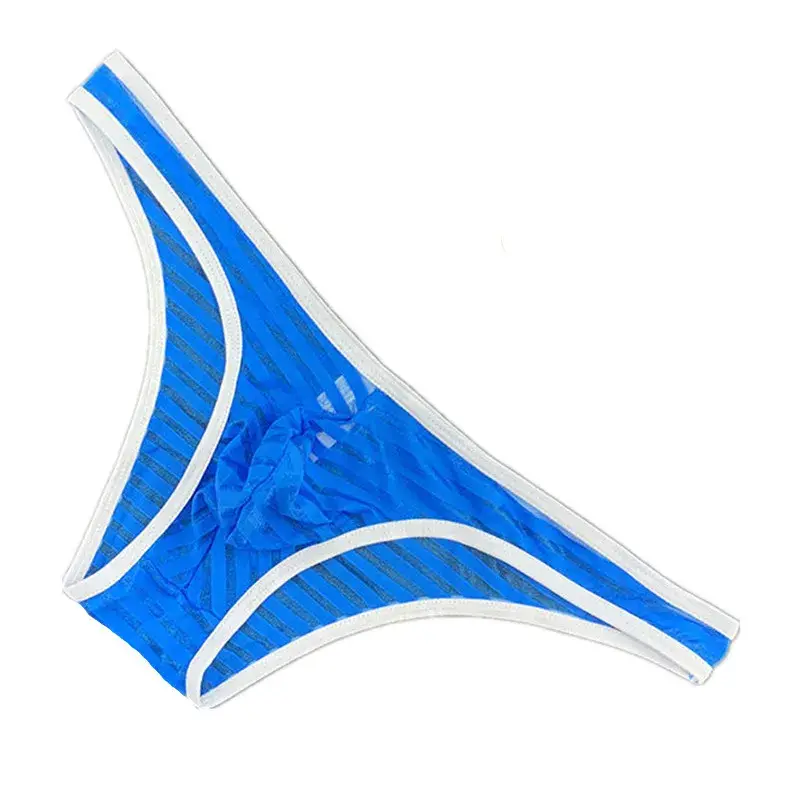 Sexy Stripe Transparent Men Brief Nylon Ice Silk Underwear Low Waist Breathable Male Panties Intimate S-XL