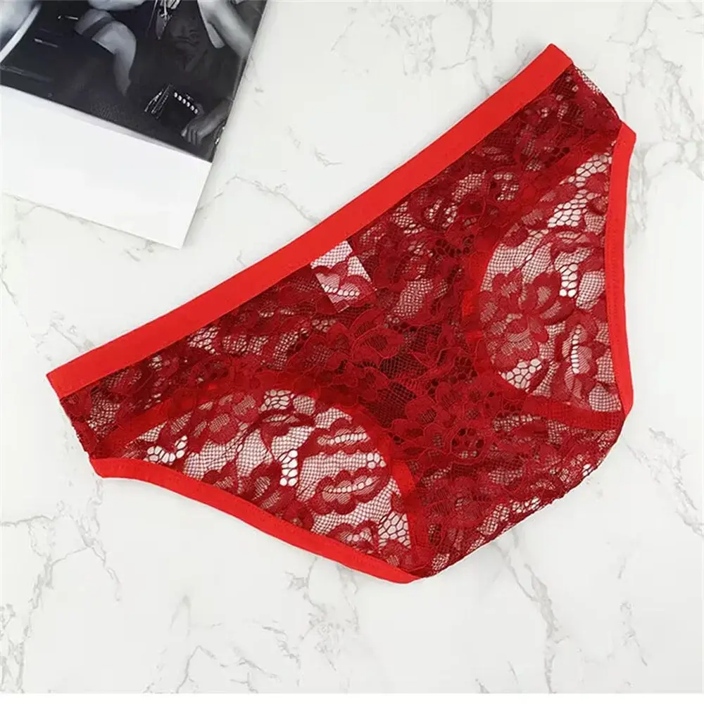 Men's Hollow Out Lace Briefs Shorts Transparent Mesh Underwear Plus Size Underpants Ultra-thin Breathable Jacquard Panties — image 6
