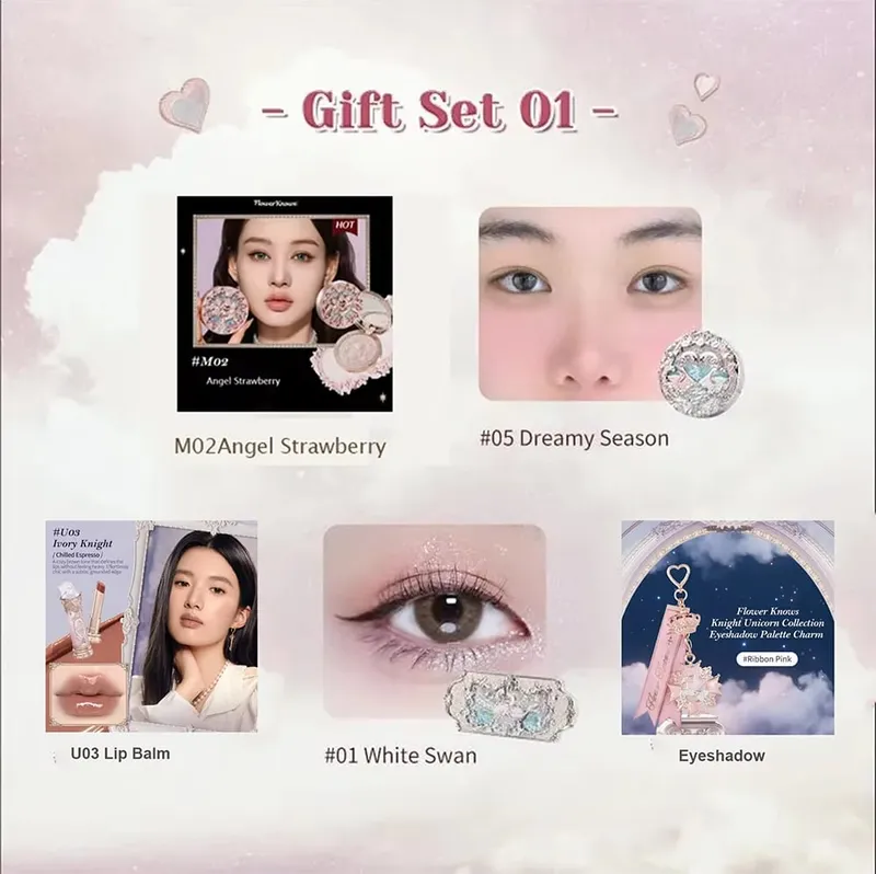 Flower Knows Makeup Kit Πλήρες επαγγελματικό σετ δώρου μακιγιάζ Mermaid Angel Highlight Swan Lipstick 5 τεμαχίων