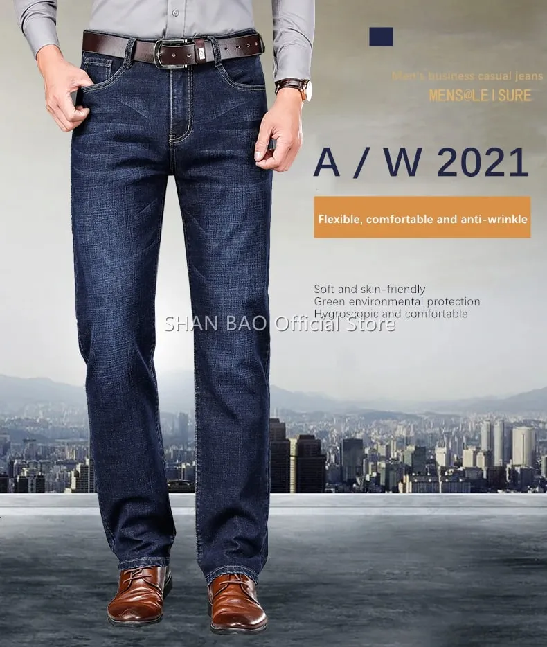 BAO 2024 סתיו אביב צמוד ג'ינס ג'ינס ישר מתיחה בסגנון קלאסי תג נוער גברים עסקים מזדמנים מכנסי ג'ינס