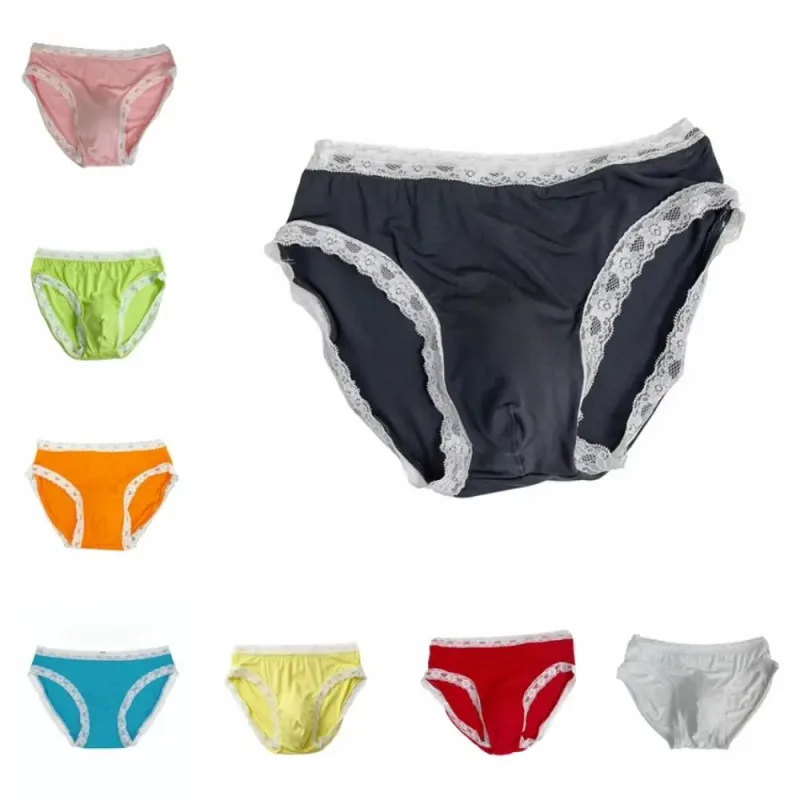 Breathable Ice Silk Men's Underwear Lingerie Low Waist Men's Lace Trim Briefs Panties U-Convex Pouch Brief Youth — image 5
