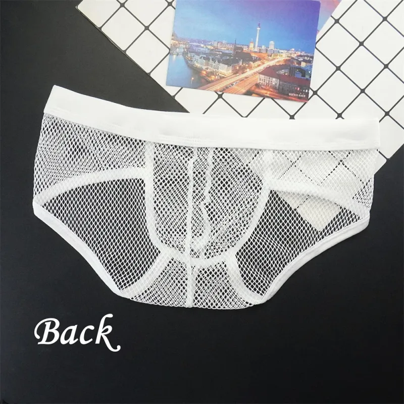 Plus Size Mesh Underwear Men Transparent Large Fishnet U Pouch Briefs Male Low Waist Solid Color Sexy Perspective Male Panties — image 8