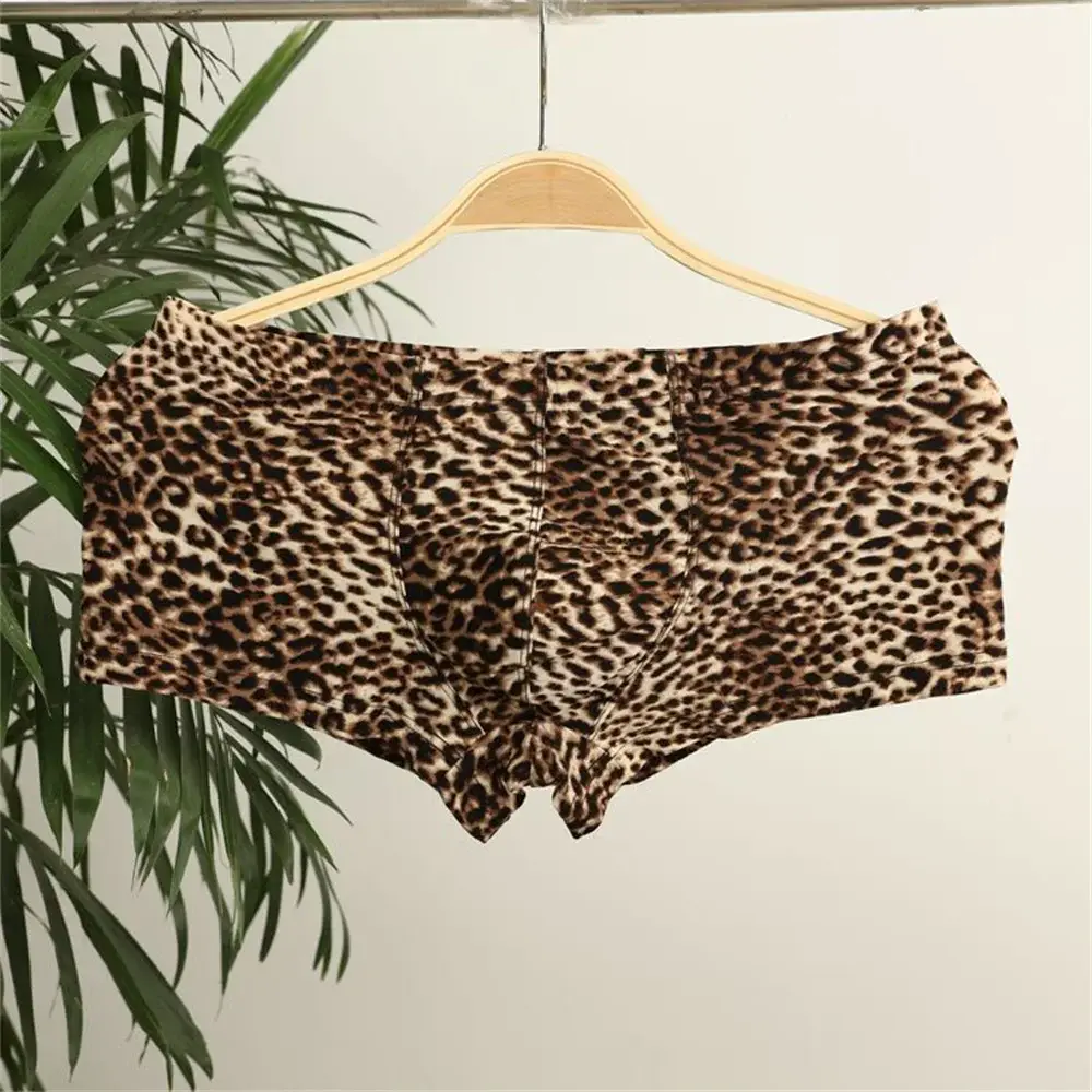 Men's Leopard Print Underwear Sexy Ice Silk Fabric Fashionable Boxers Personalized Male Trunk Shorts Plus Size — image 3
