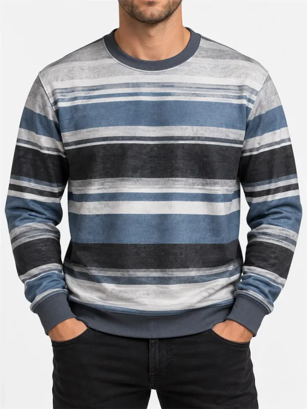 Men's Vintage Striped Crewneck Sweatshirt Casual Long Sleeve Pullover Color Block Autumn Streetwear Everyday Fashion Classic Top — image 11