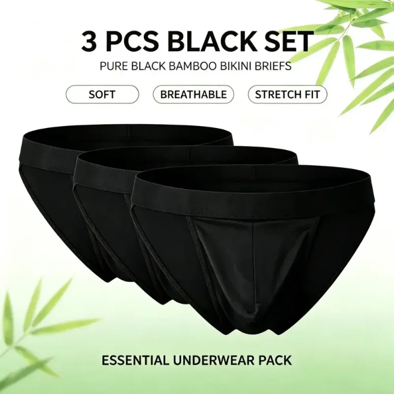 Soft Bamboo Fiber Men High‑Cut Bikini Briefs Integrated Pouch Moisture Wicking Athletic Underwear for Gym Training 1 3Pcs Set — image 4