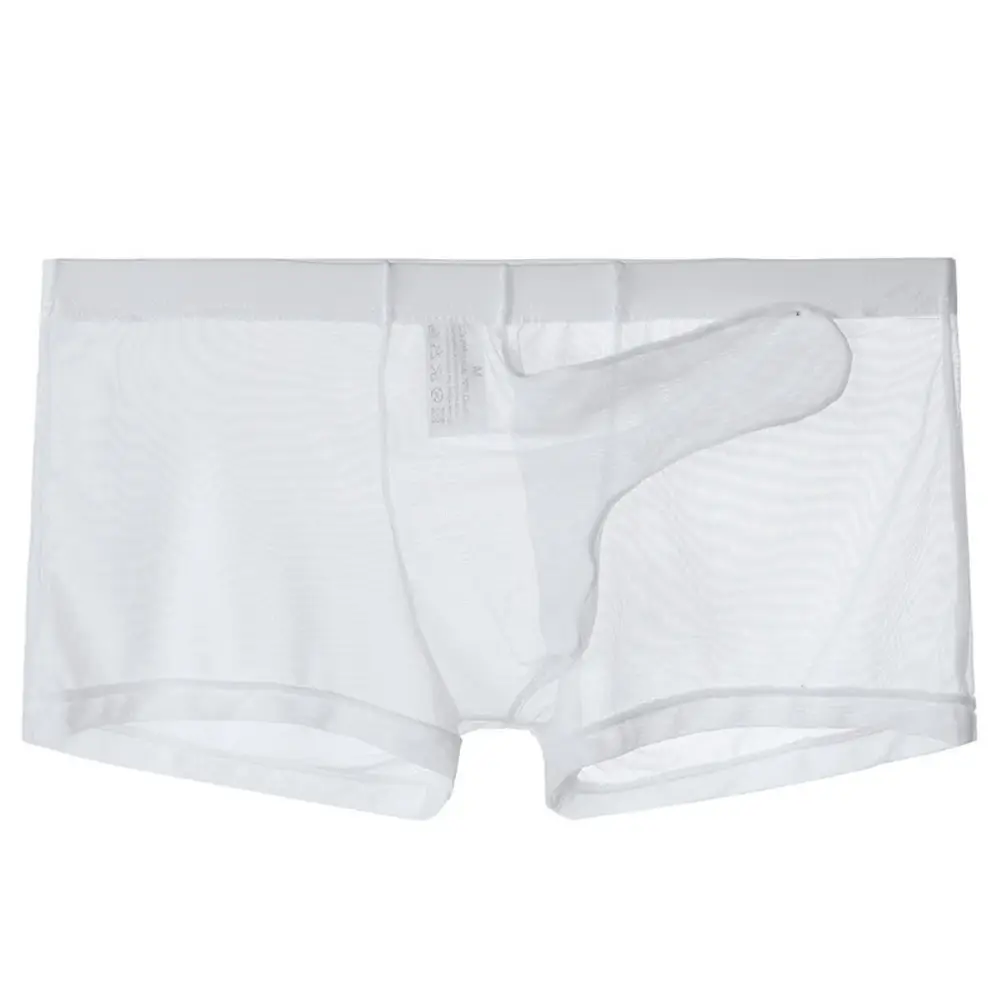 Ropa interior ligera transparente de malla sexi para hombre, calzoncillos Boxer transpirables transparentes, bragas tipo Boxer para hombre con separación de balas