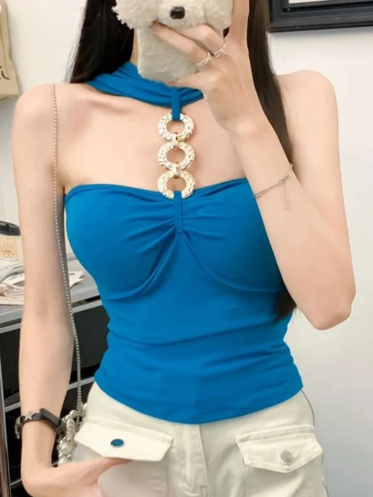 אופנה סקסית חתיכה אחת עם כרית חזה Slim תכליתי Camis נשים 2026 קיץ חדש שרשרת גופיית הלטר