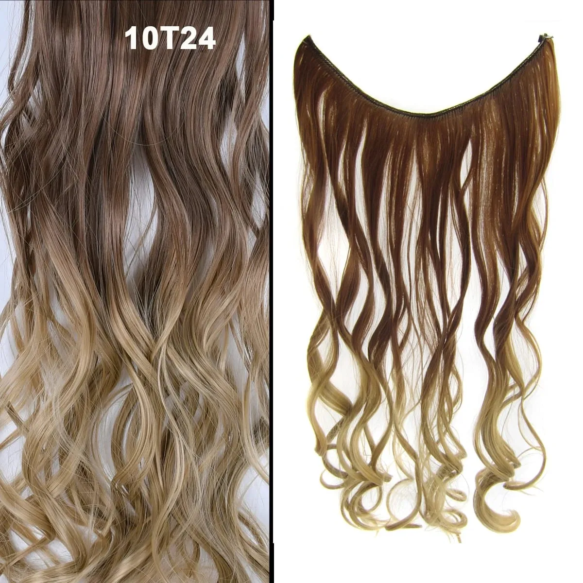 Jeedou Wavy Hair Extension Elasticity Invisible Wire Fish Line One Piece No Clips Synthetic Hairpieces Ombre Color For Ladies