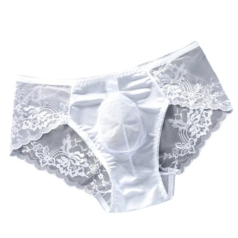 1pc Men Lace Seamless Ice Silk Briefs Ultra-thin Underwear 3D Bulge Pouch Low Waist Gay Panties Breathable High Elastic Lingerie — image 1