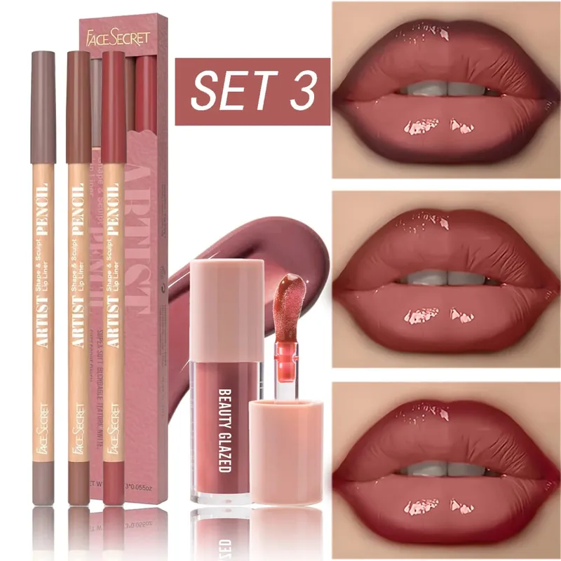 Σετ 4 τμχ Lip Liner & Lip Gloss Σετ αδιάβροχο, μακράς διαρκείας, αδιάβροχο, απαλό καθημερινό κιτ μακιγιάζ χειλιών — image 9
