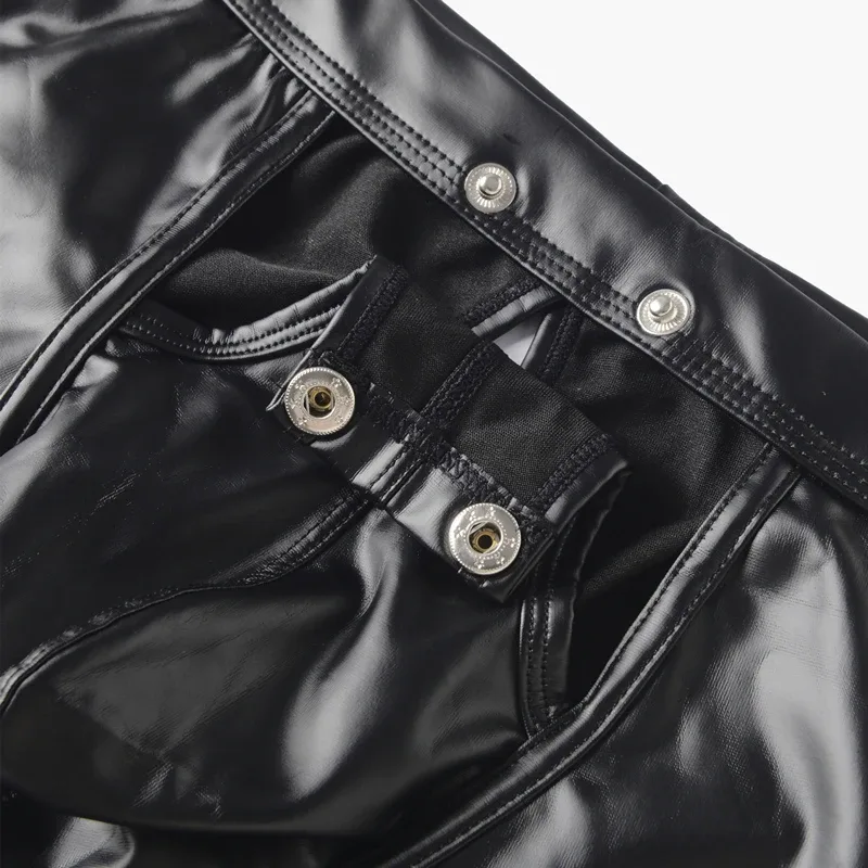 Men's Panties Male Openable Button Underpants Man Sexy Faux Leather Boxers Underwear Hombre Boxershorts Mens Back Hole Boxers