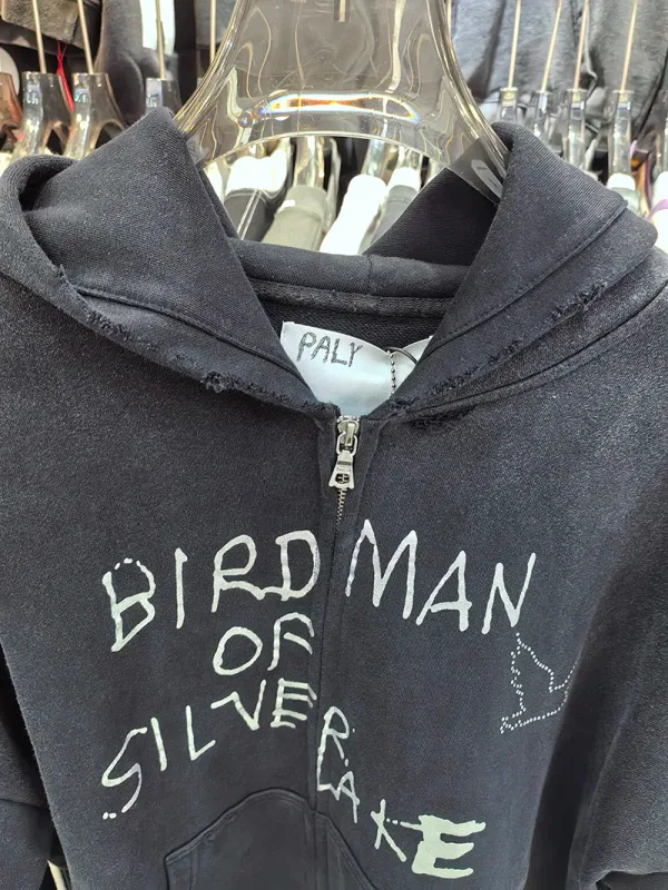 Nuevas sudaderas con capucha PALY de gran tamaño para hombre y mujer, cárdigan Vintage informal lavado negro dañado de la mejor calidad, sudaderas con cremallera — image 7