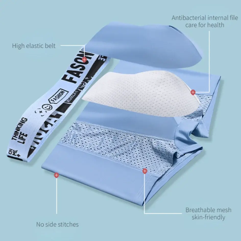 Sous-vêtements en maille de soie glacée pour hommes, Boxer respirant antibactérien, slip surdimensionné, short pour hommes